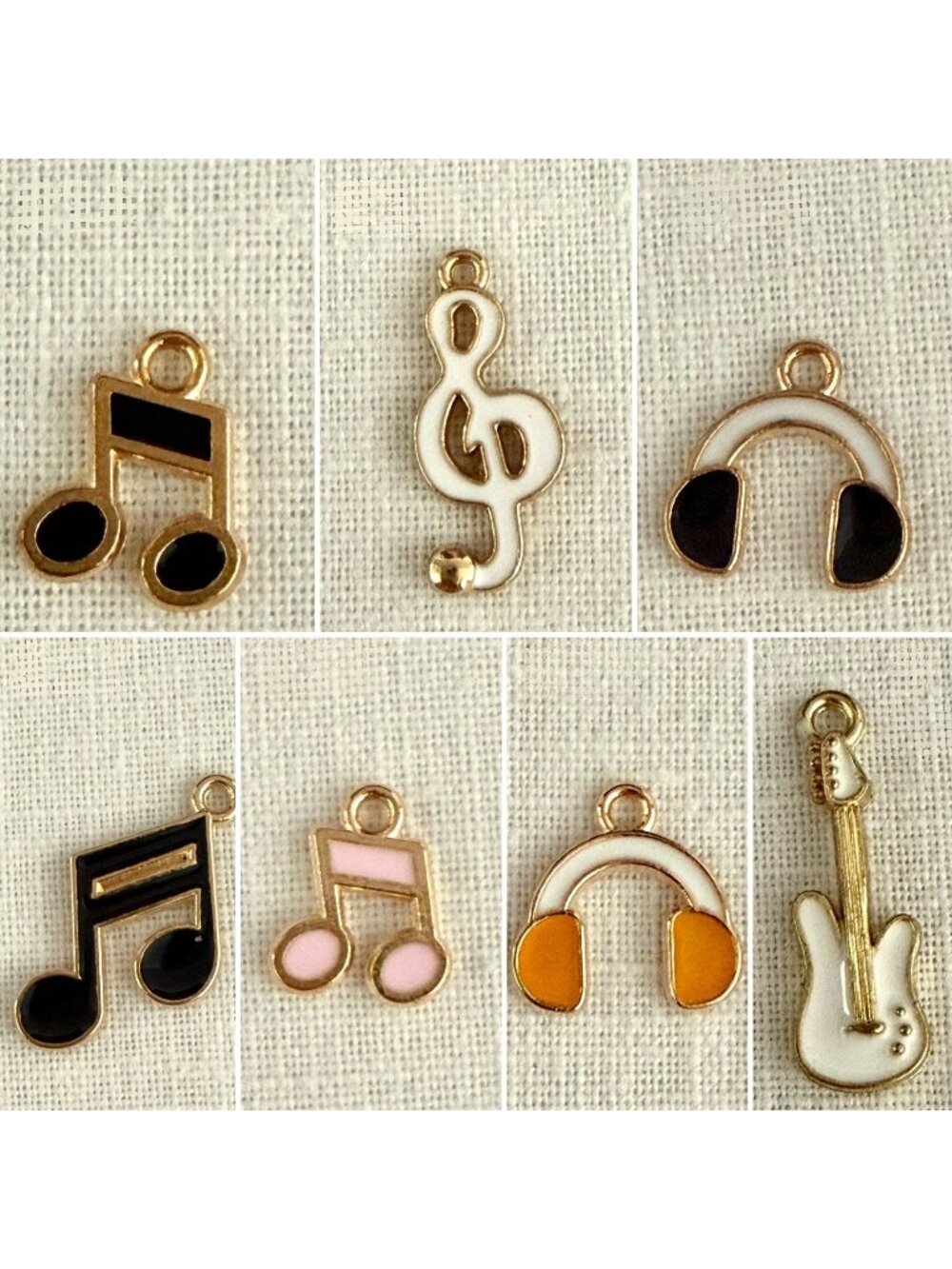Set of 7 Gold Tone Enamel Music Charms Jewelry Making Craft Supplies